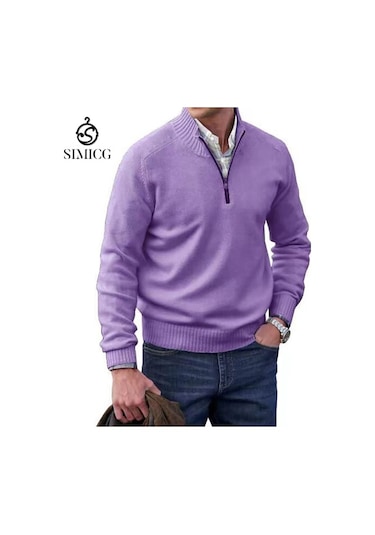 Yeni Moda Basit Çok Yönlü Sıcak Erkek Kazağı Mor