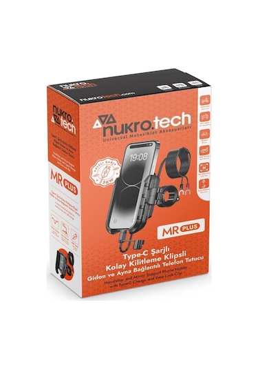 Mr Plus Usb-c Şarjlı Klipsli Motosiklet Telefon Tutucu