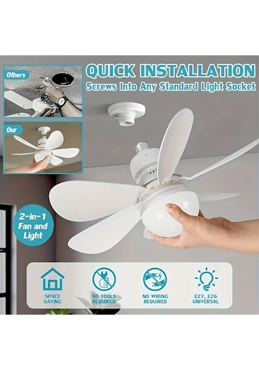 Dashanshop Fıbrave Akıllı Tavan Fanı Işık Kiti Uzaktan Kumanda E27 E26 Vida 3 Renk 3 Hız 30w Tavan Vantilatörleri Beyaz 42cm 52cm