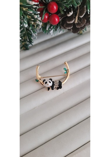 Pirinç Sallanan Panda Broş Altın