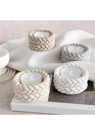 Geekyou Tekrardan Kullanılabilir Örgü Desenli Mumluk, Mini Çiçek Saksısı Ve Dekoratif Nesneler İçin Silikon Kalıp - 6.1x3.1 Cm