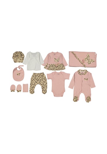 Minicayzen Bebe Kelebekli Leopar Desenli Yeni Doğan Kız Bebek Has Pudra
