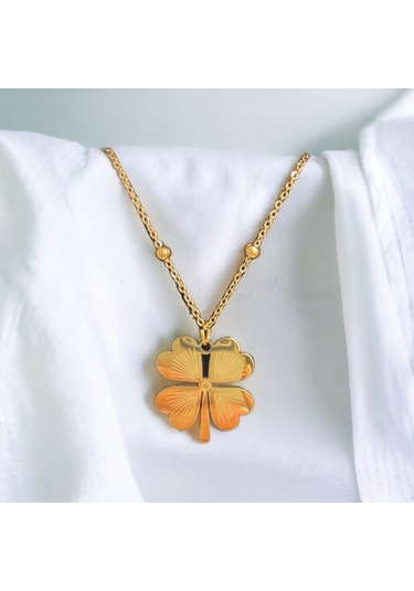 Xbaby Boncuklu Zincirli Yonca Çelik Gold Kolye Gold