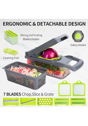 Sebze Doğrayıcı - Çok Amaçlı Sebze Doğrayıcı Mandolin 14'ü 1 Arada Gri Diğer