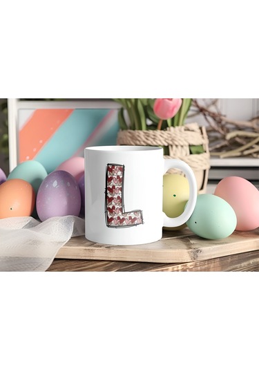 L Harfi Aşk Temalı Kupa - Kalp Desenli Kişiye Özel Romantik Sevgililer Günü Kahve Kupası Beyaz