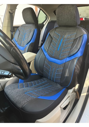 Argalı Renault Taliant Oto Koltuk Kılıf Üniversal Keten Ve Suni Deri Cepli Oto Koltuk Kılıf Mavi