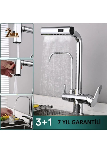 Mutfak Eviye Bataryası Dual Flow Arıtma Çıkışlı Duş Şelale 4 Fonksiyonlu Spiralli