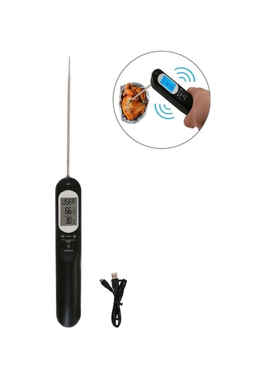 Dijital Çift Katlı Prob Termometre, Akıllı Sesli Alarm, 6 Öntanımlı Mod, Led Fenerli, Usb Şarjlı, -50 C/+300 C Aralığında, Mutfak/barbekü İçin Siyah Çok Renkli Çok Renkli