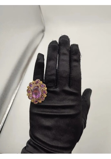 925 Ayar Gümüş Ametist Elmas Yüzük 256 Altın