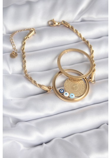 Açılabilir 316l Çelik Gold Renk Burgu Zincir Fanus Çeyrek Model Kadın Bileklik