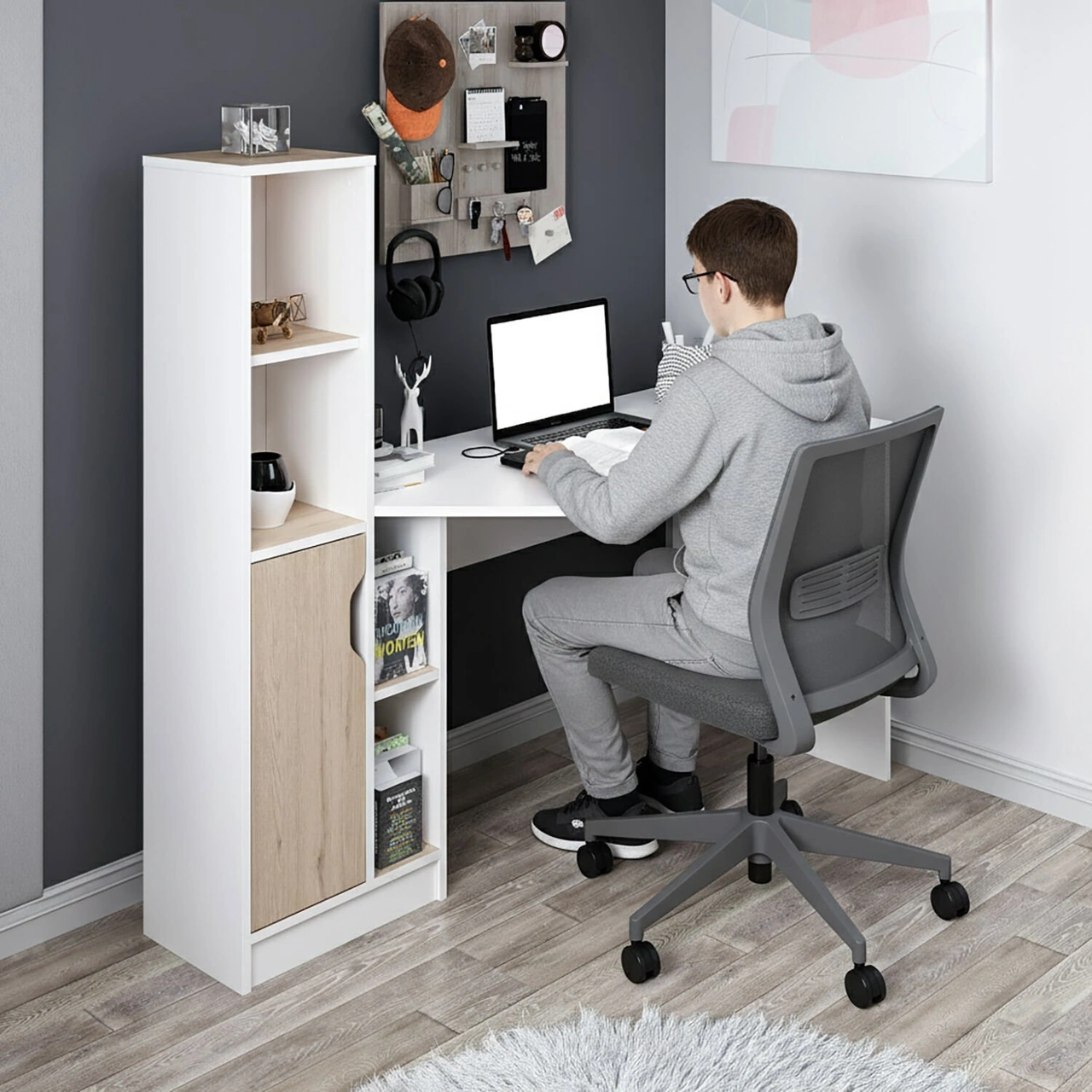 Viora Çalışma Masası - Beyaz/derin Sepet Çok Renkli