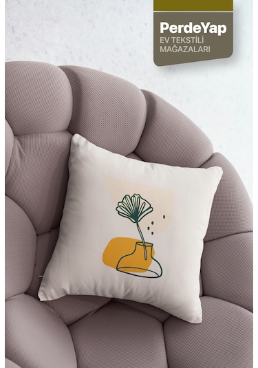 Hayali Gerçeküstü Çiçekler Ve Vazo Desenli 4lü Kırlent Kılıfı