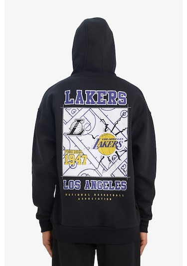 DeFactoFit NBA Los Angeles Lakers Oversize Geniş Kalıp Kapüşonlu Kalın Sweatshirt D8489AX25SPBK81