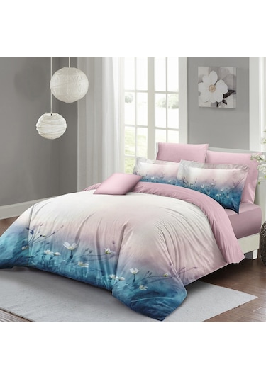 Monohome Soft Blue Luxury Çift Kişilik Pamuk Saten Nevresim Takım Mavi