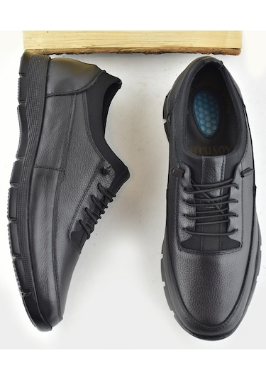 325a Tam Ortopedik Topuk Masajlı Taban Erkek Ayakkabı Hakiki Deri Mevsimlik Ayakkabı Siyah