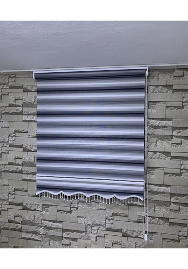 Siyah Gri Beyaz Geniş Plise Zebra Stor Perde Tüm Ölçülerde