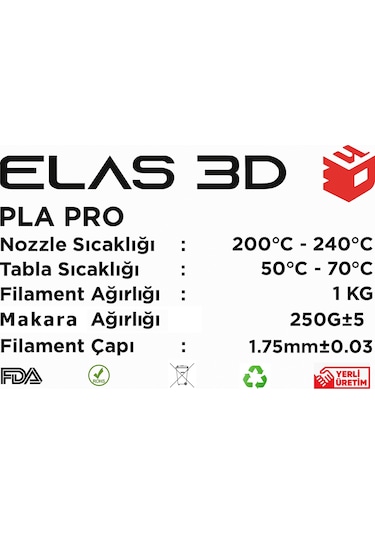 Elas 3d Pla Pro Filament 1.75mm 3 Kg Kampanya Paketi 3 Kg