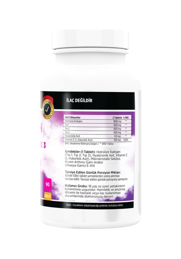 Collagen Tip 1 Tip 2 Tip 3 Hyaluronik Asit Vitamin C 90 Tablet