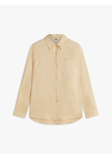 Tommy Hilfiger Ess Lınen Relaxed Shırt Kadın Bej Uk Gömlek - Ww0ww44679