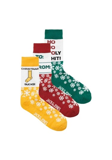 Jack&jones Yeni Yıl Temalı Kırmızı-sarı-yeşil Erkek 3'lü Çorap 12246162 Kırmızı - Sarı - Yeşil