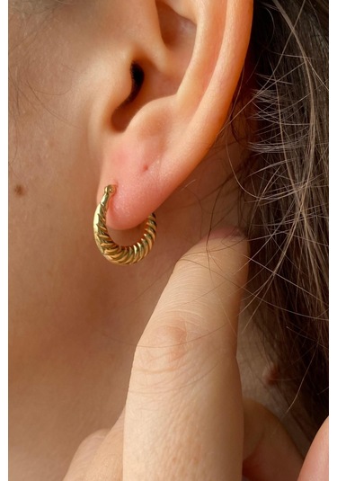 Zümrüt Sarraf 14 Ayar Altın Sarı Küçük Halka Bayan Küpe