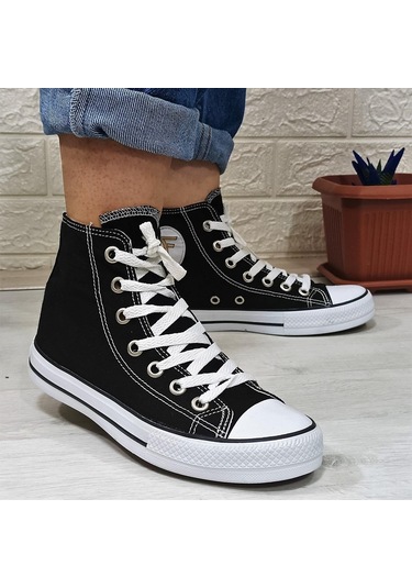 Fiyra 555 Siyah-beyaz Uzun Unisex Sneaker Keten Spor Ayakkabı 001