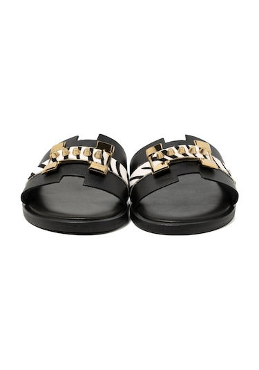 19 Black Terlik Kadın 21032 Myconian 2025 Greek Sandal Siyah