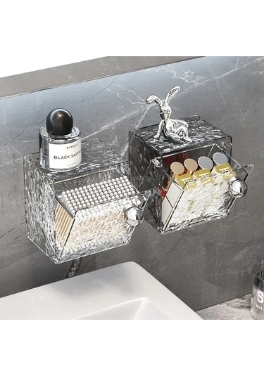 Yifomall Banyo Dolap Çeşitli Gereçleri Saklama Kutusu Duvar Montajlı Örtülü Taşınabilir Estetik Gri Beyaz Tavşan Desenli 1l Hacimli Organizatör Diğer