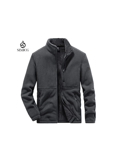 Çok Cepli, Kalınlaştırılmış Polar Astarlı, Açık Hava Spor Giyim, Polar Giyim Erkek Kışlık Polar Ceket Gri