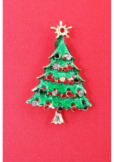 Zirkon Taşlı Cam Ağacı Broş. Çam Ağaçlı Yaka İğnesi Erkek Kadın Broş. Çok Renkli