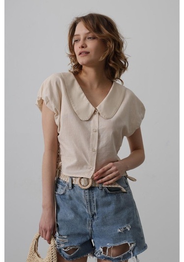 Bebe Yaka Yanları Bağlamalı Bluz - Taş Altın