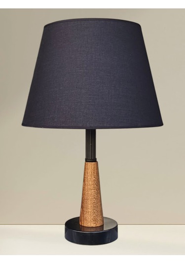 Legna Abajur Siyah Şapkalı Doğal Ahşap Gövdeli