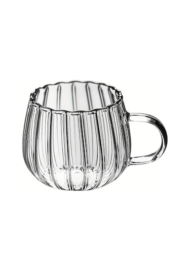 Mithra Life Ateşe Dayanıklı 400 Ml Çizgili Cam Kupa Bardak Mıt1099