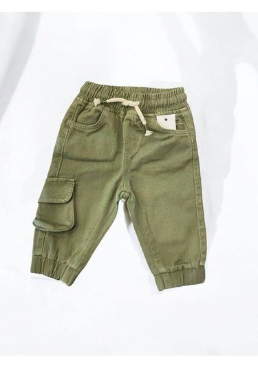 Erkek Bebek Kargo Cepli Beli Paçası Lastikli Dokuma Pantolon-14877 Yeşil