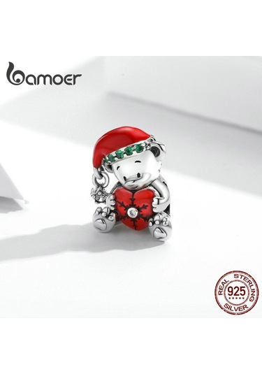 Bamoer 925 Ayar Gümüş Noel Ayı Aşk Kolye Kadınlar İçin Fit Bilezik Ve Bileklik Noel Hediyesi Gümüş