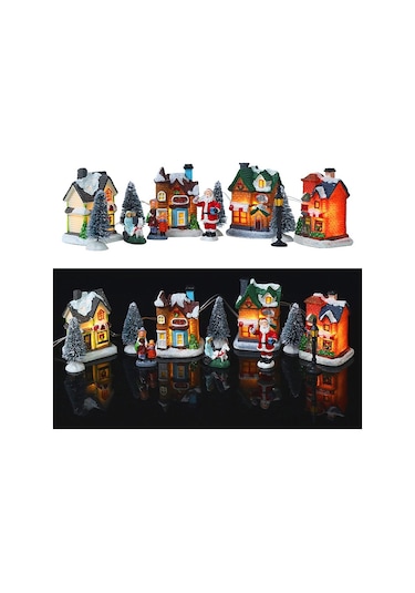 Gajeena Noel Işıklı Avrupa Tarzı Led Mini Köy Seti - 10 Parça Dekoratif Ev Ve Hediye Çok Renkli