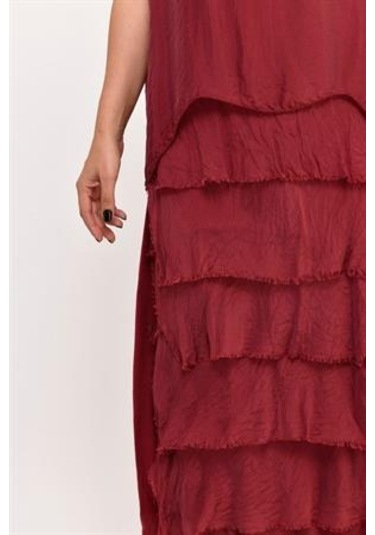 İtalyan 2 Beden Ince Gösteren Yarım Kol Kat Kat Ipek Elbise-8794 Bordo