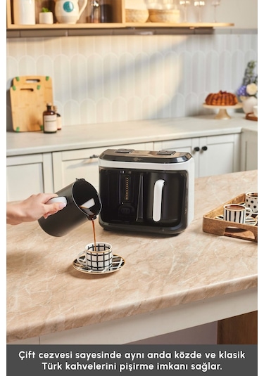 Karaca Hatır Hüp Düet 10 Fincan Kapasiteli Bol Köpüklü Aromalı, Közde ve Türk Kahve Makinesi