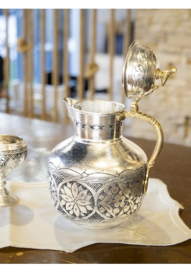 Bakır Sürahi İşlemeli Osmanlı Model Gümüş Renk