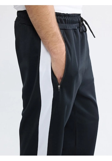 Lc Waikiki Siyah Loose Fit Şeritli Erkek Eşofman Altı