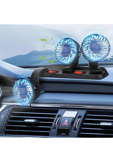 Dashanshop Siyah Güçlü 3 Başlıklı Araba Fanı 360 Dönebilir Usb 15w Çift Hız Ayarlanabilir 5 Büyük Bıçaklı Araba Ve Ev Laptop Aksesuarı