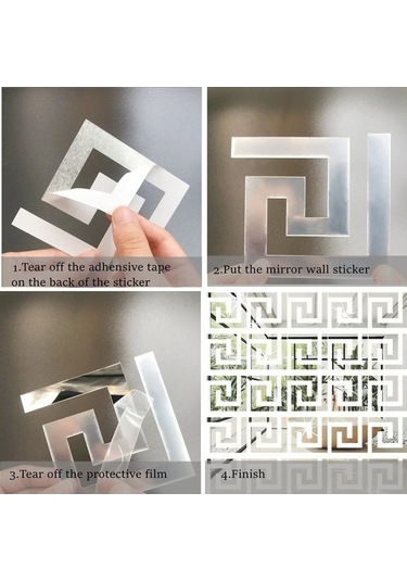 Opulentliving Akrikik Ayna Kenar Bandı Sticker - Gümüş/altın, Uv Baskılı, Mat Bitkili Dekorasyon Duvar Stickerleri