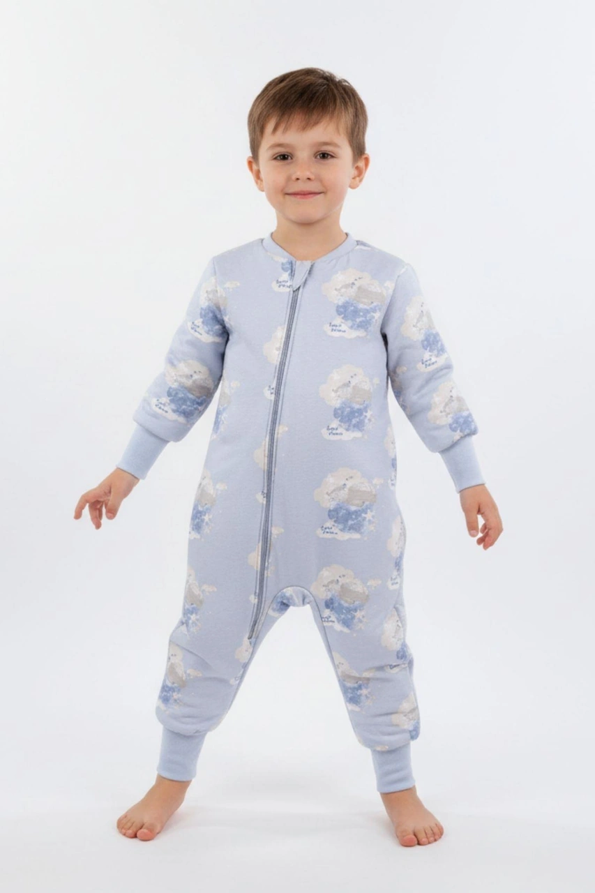 Erkek Çocuk Elyaf Dolgulu Premium Kalite 2 Tog Desenli Uyku Tulumu Mavi