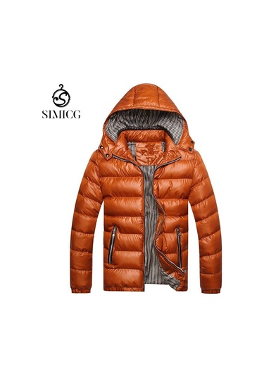 Düz Renk Kalınlaştırılmış Kapüşonlu Günlük Erkek Pamuklu Ceket Sarı