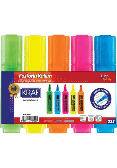Kraf 333 Fosforlu Kalem 5'li Set Çok Renkli