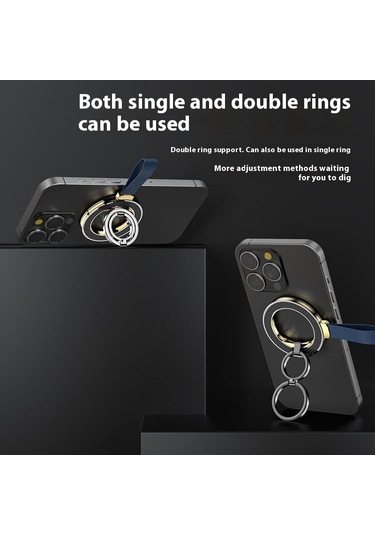 Çinko Alaşımlı Silikon Manyetik Tutucu Halka Toka Karbon Fiber Desen Dönen Çift Taraflı Manyetik Telefon Kickstand - Siyah