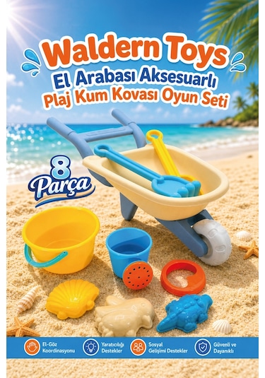 Waldern Orta Boy El Arabası Kovalı Suluklu Deniz Plaj Seti