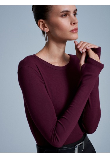 Dilvin 32319 Modal Karışımlı Uzun Kollu Top-bordo Bordo