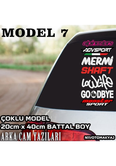 arka cam yazıları - çoklu model türkçe marka yazılı sticker seti