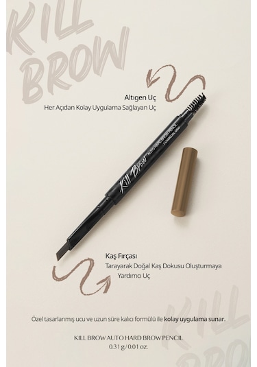 İnce Altıgen Uçlu Kaş Kalemi Clio Kill Brow Auto Hard Brow Pencil 03 Peanut Brown